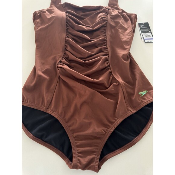 Speedo Women's Swimsuit One Piece Endurance+ Shirred Tank Moderate Cut brown 18 - Picture 8 of 16